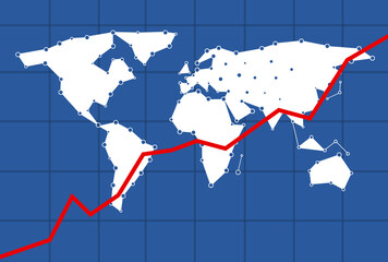 Fototapeta premium Infograph mockup for the economy with a red indication line going up for a postive economy and the world map in the background