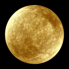 Gold mercury planet in space. 3d rendering.
