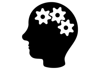 Silueta de persona pensando y reflexionando con los engranajes  de la mente