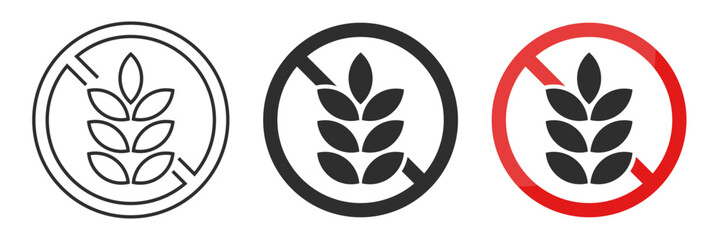Gluten free vector icon set. No wheat or gluten symbols. Wheat grains isolated on white background. Vector illustration.