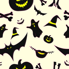 Halloween elements flat vector illustration pattern