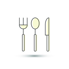 Vector cutlery icon. Spoon, fork and knife kitchen tool symbol. For design, web site design, logo, app, UI/UX