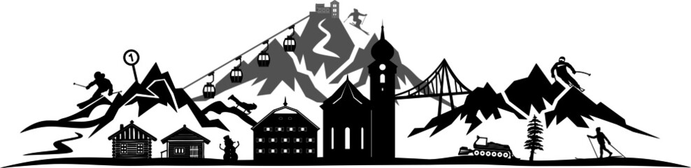 SAALBACH Hinterglemm WINTER Mountain Skyline Silhouette