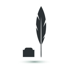Vector inkwell icon. Hand written, feather and ink symbol. For design, web site design, logo, app, UI.