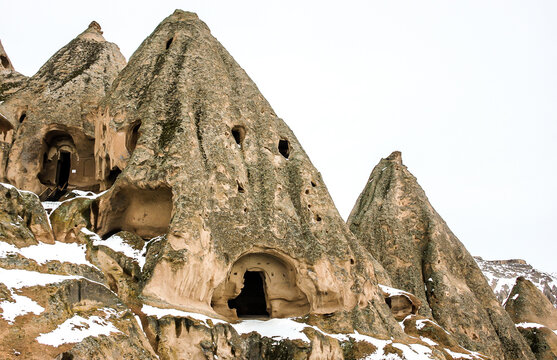 The 8th century cave monastery Selime in winter, Cappadocia, Turkey