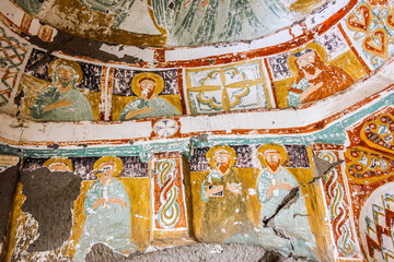 Early orthodox christian fresco in Daniel Pantonassa Church in  Ihlara Valley, Central Anatolia. Cappadocia, Turkey