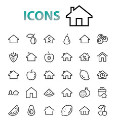 Simple set of line vector home icons. Contains house symbols at interest, infuse house and more. Editable stroke. 480x480 pixels perfect