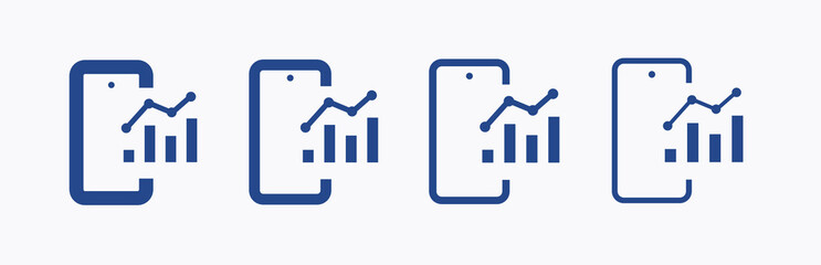 Phone with chart line vector icon. Device vector symbol. Success statistic icons set for web design. Modern flat smart phone schedule  icon for app design. Device analytics minimal flat linear icons