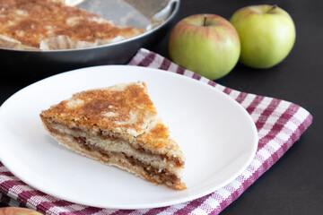 Homemade apple pies on dark background. Autumn dessert.