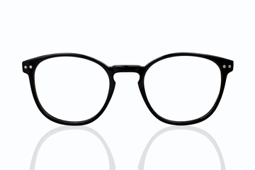 Nerd glasses on isolated white background, perfect reflection