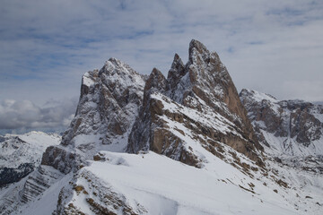 The first snow at the Seceda pass