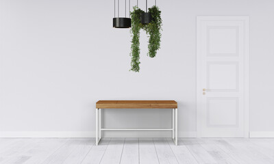 Modern workspace with desk and lamp in minimalistic interior