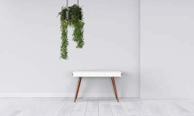 Modern workspace with desk and lamp in minimalistic interior