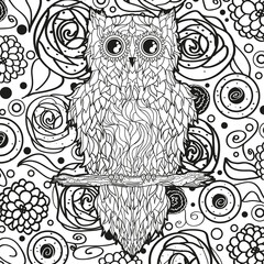Square ornate pattern. Hand drawn mandala on isolated background. Black and white illustration