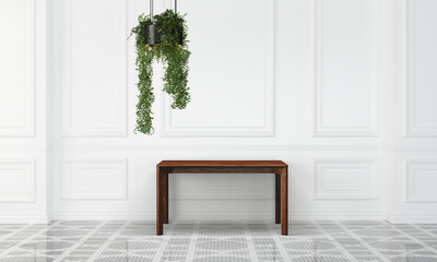 Modern workspace with desk and lamp in minimalistic interior