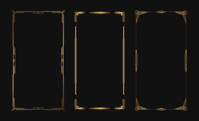 Set of golden vector frames for stories in social media. Isolated art deco borders for design.