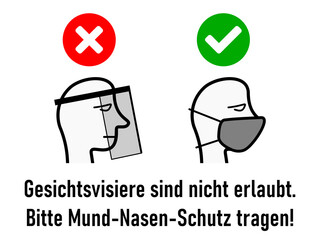Gesichtsvisiere sind nicht erlaubt. Bitte Mund-Nasen-Schutz tragen (