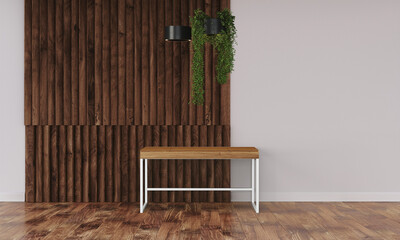 Modern workspace with desk and lamp in minimalistic interior