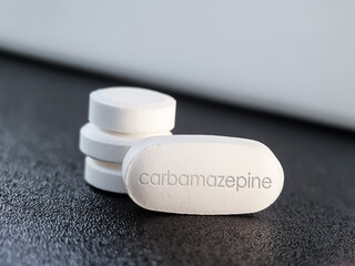Obraz na płótnie Canvas Carbamazepine pill anticonvulsant medication for epilepsy