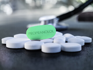 Obraz na płótnie Canvas Propranolol beta blocker green pill