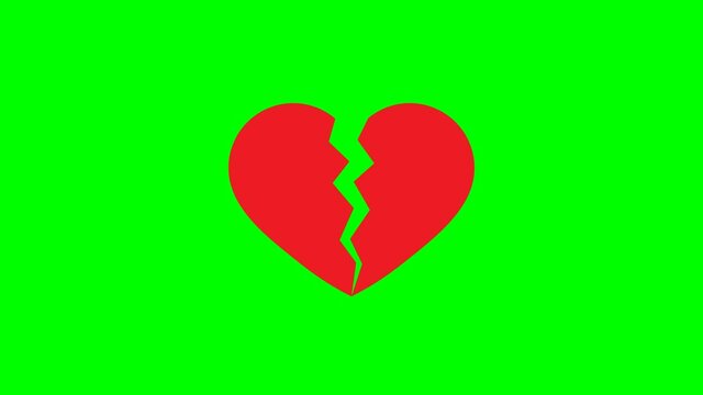  animation of broken heart icon separated   on green background. 4k video	
