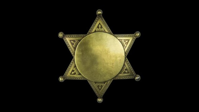 Isolated Spinning Retro Vintage Brass Sheriff Star Badge