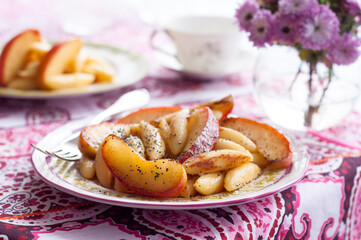 Potato Dumplings with Poppy Seeds and Fried Apples, Sweet German Schupfnudeln