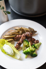 Grilled Lamb Skewers with Roasted Eggplant
