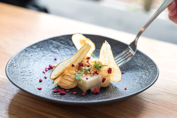Modern Fruit Dessert with Pear Chips