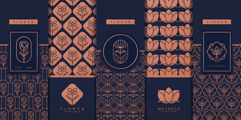 Luxury golden packaging design,flower,nature,floral,lotus,natural,pattern.Premium Vector