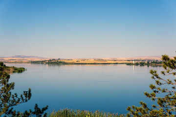 a lake view, blue sky and blue waters in turkey ankara golbasi