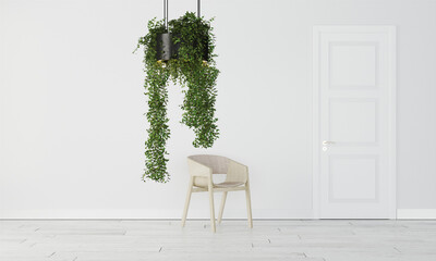 Single plant lamp with chair in office interior