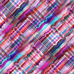 Vivid wavy warped digital bright seamless pattern. High quality illustration. Wrinkled and rippled vivid brilliant colors refracted into a rich but bizarre seamless design.
