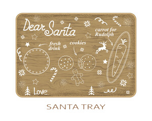 Santa tray concept. Place for cookies, drink and carrots for reindeer. 