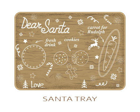 Santa Tray Concept. Place For Cookies, Drink And Carrots For Reindeer. 