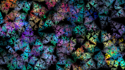 Abstract background of neon blue and green lightnings on a dark background. Fractal pattern for creativity and design.