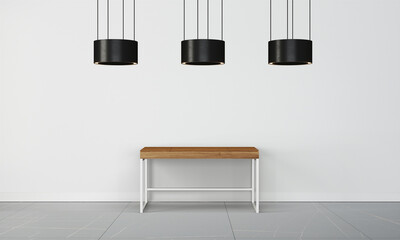 Modern workspace with desk and lamp in minimalistic interior