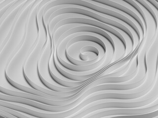 3d render of abstract black and white monochrome art 3d background with surreal round twisted spiral silky wavy curve tape or stripe on plane flat grey ground 
