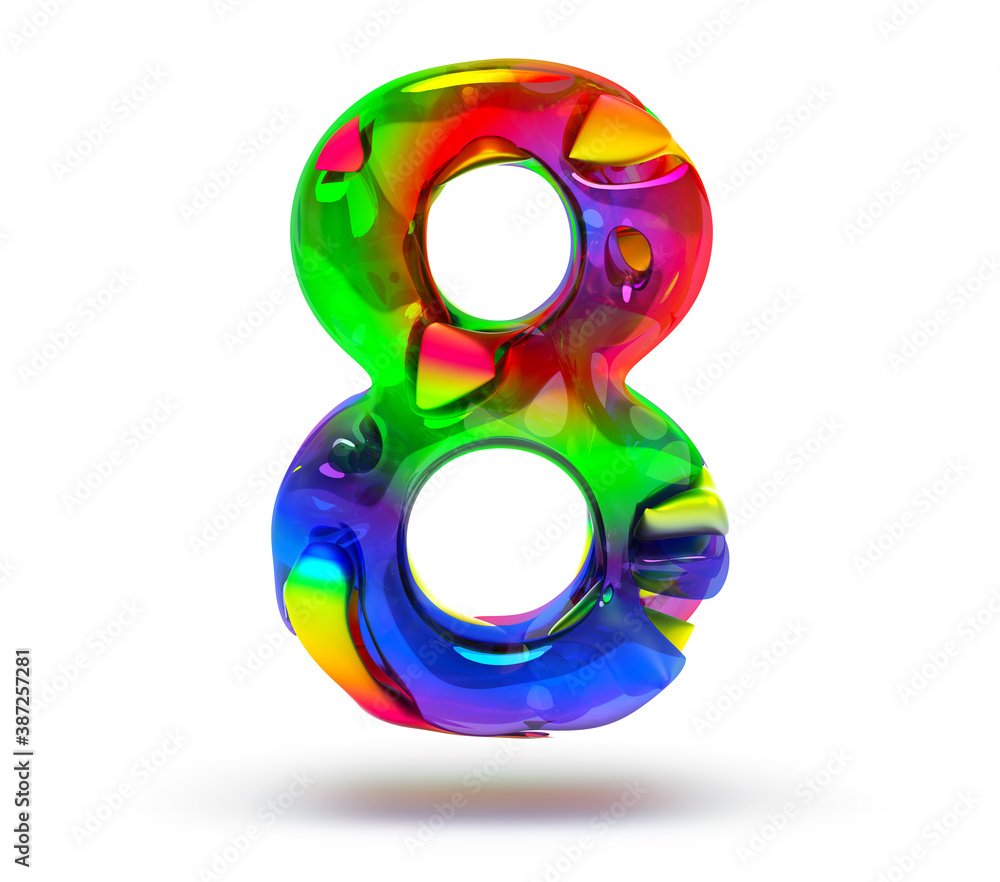 Poster 3d render of abstract art of surreal 3d number eight 8 in organic curve wavy shape in matte plastic 