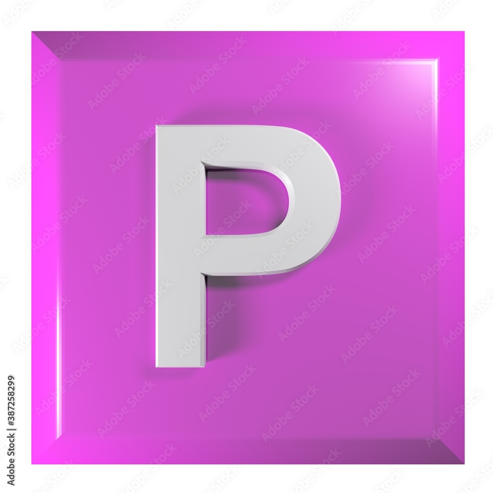 Fototapete pink square push button with the alphabetic letter p - 3d rendering illustration