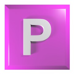 Pink square push button with the alphabetic letter P - 3D rendering illustration