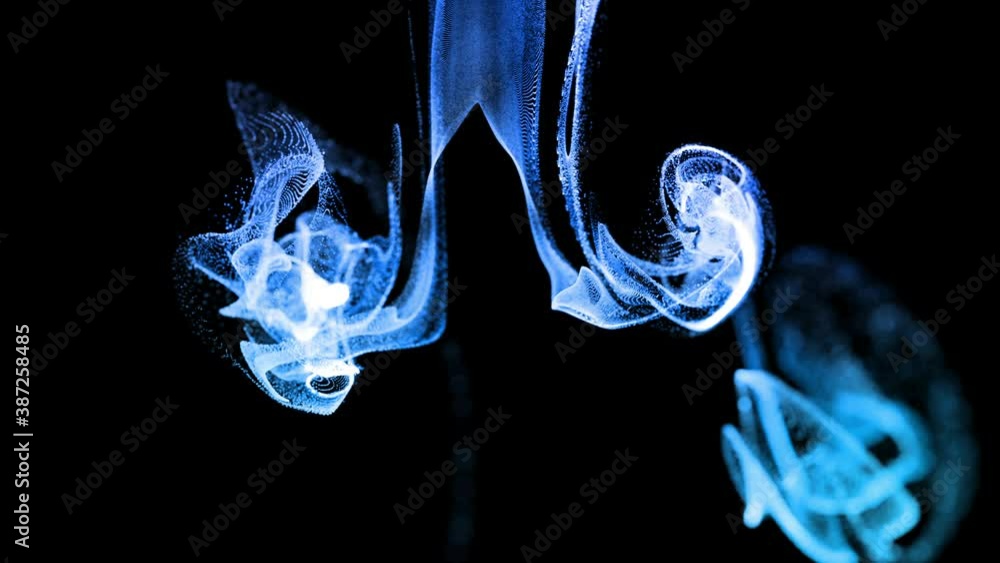 Aufkleber beautiful effect of glow particles in liquid stream, like effect ink dissolve in water. abstract ani