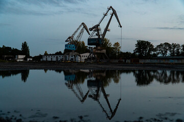 shipping container crane in industrial port of Braunschweig