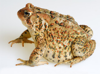 Left side view of American Toad on white background