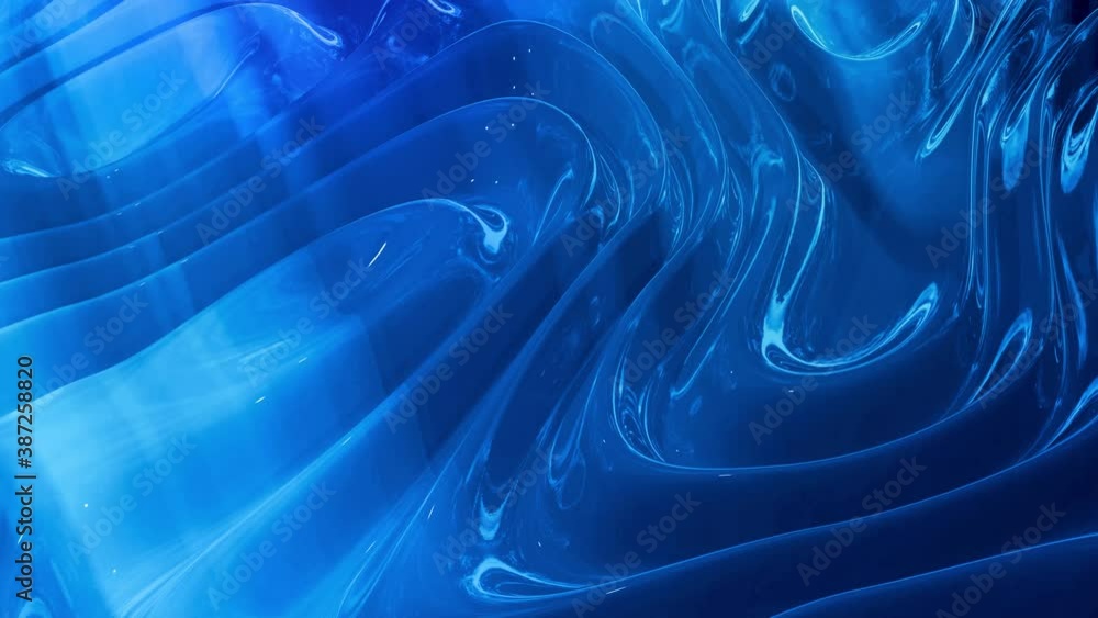 Poster looped abstract liquid background with wavy sparkling pattern on shiny glossy surface. viscous blue 
