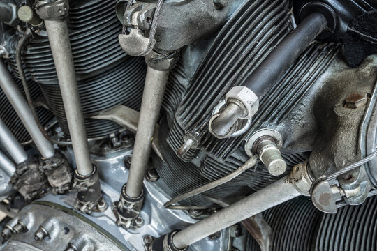 detail of a historic rotary plane engine