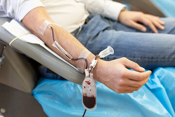 transfusion system and blood bag. donation. soft focus