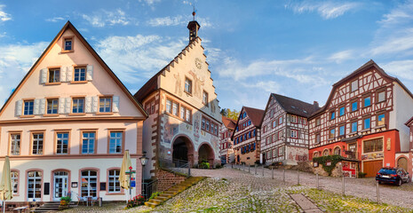 Old town of Schiltach in the Black Forest with picturesque half-timbered houses and town hall