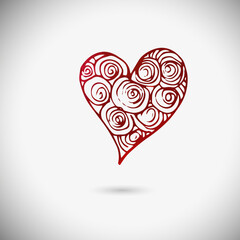 Red beautiful heart. Heart tattoo object. Valentine sign. Design element. Vector illustration.