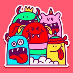 kawaii doodle cartoon monster designs for wallpaper, stickers, coloring books, pins, emblems, logos and more
